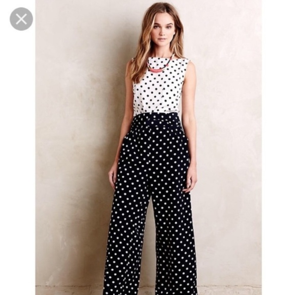 Anthropologie- polka dot wide leg jumpsuit
